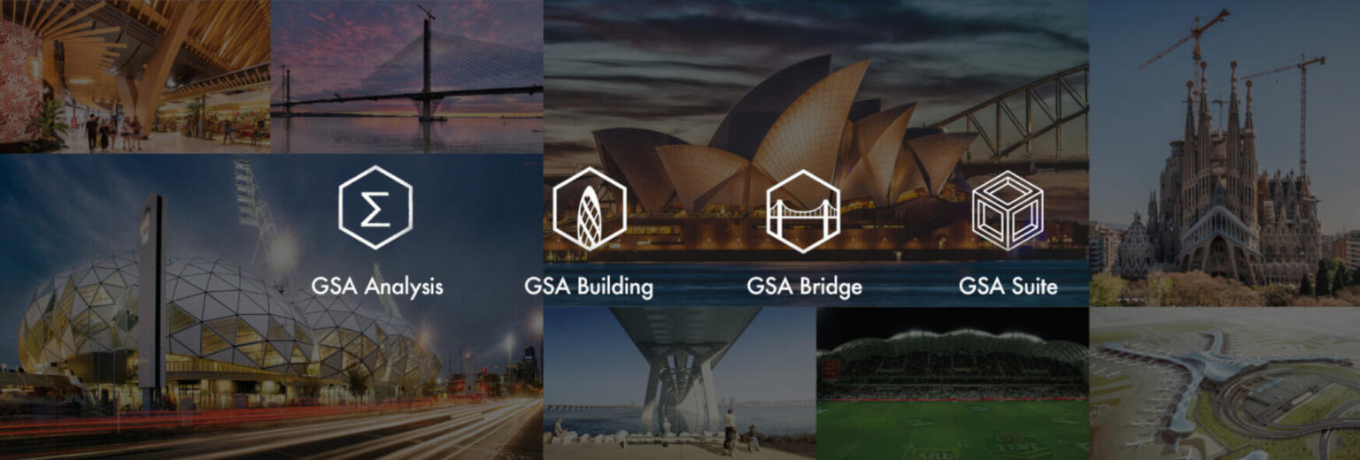 4 Arup GSA app icons against a 6 pic collage of architecture photos.