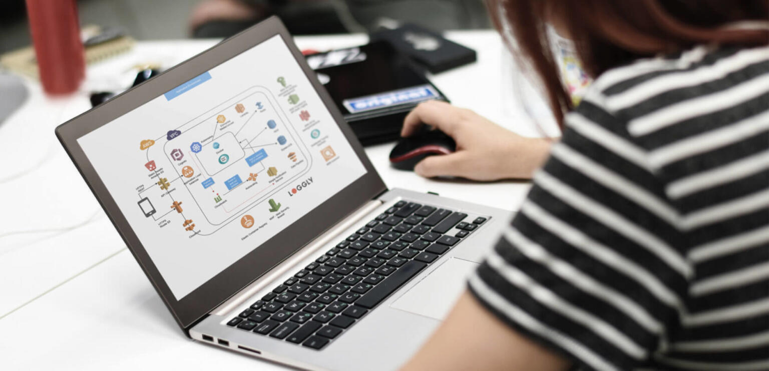 App architectural diagram on a laptop screen.