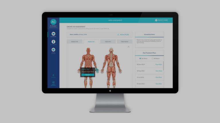 Medical diagnostic app software on a desktop screen.