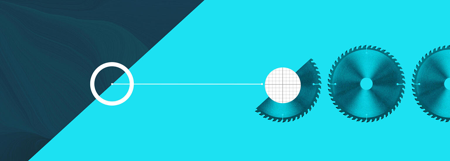 Graphic illustration for Sharpening your Saw article, cyan, circular saw blades.